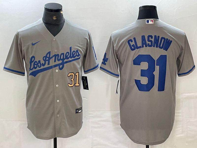 Men Los Angeles Dodgers 31 Glasnow Grey Nike Game MLB Jersey style 2